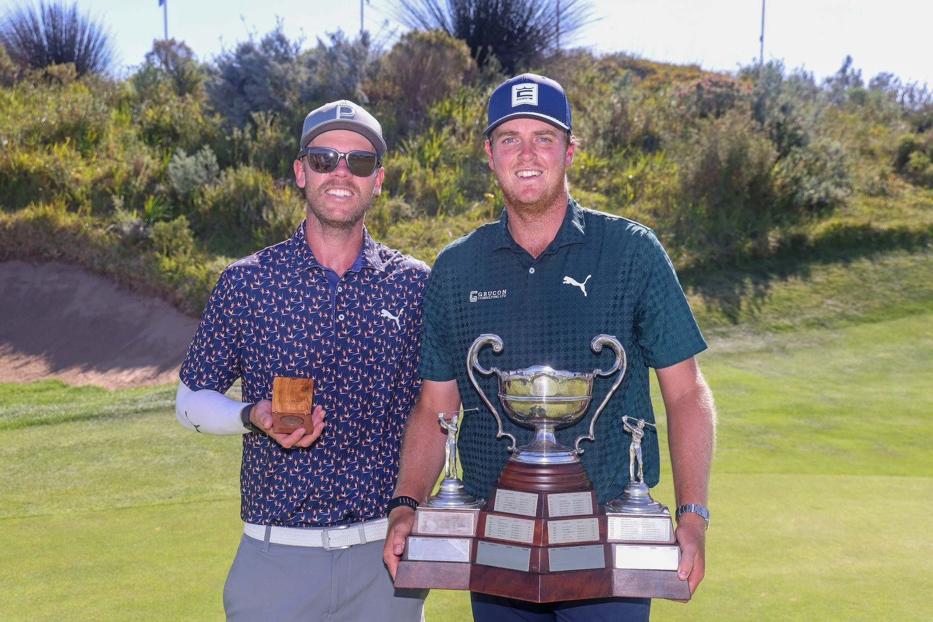 Deon Germishuys (right) and his caddie, Jason Scheepers.
Credit: Carl Fourie/Sunshine Tour.
